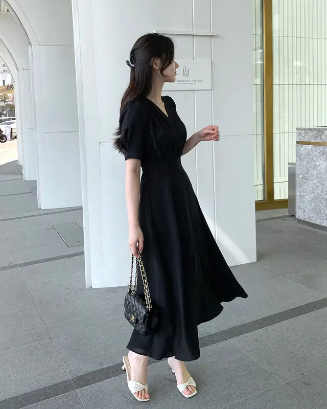 프렌치 스타일 V넥 퍼프소매 원피스 상세 이미지 62