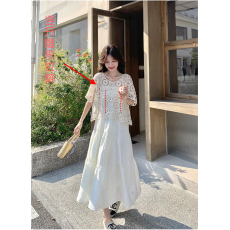 批发白色吊带法式复古镂空吊带两件套韩系宽松连衣裙