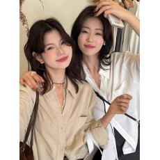 批发原版面料 40棉60粘纤设计感蕾丝长袖开衫<b class='q'>衬衣</b>宽松慵懒风上衣