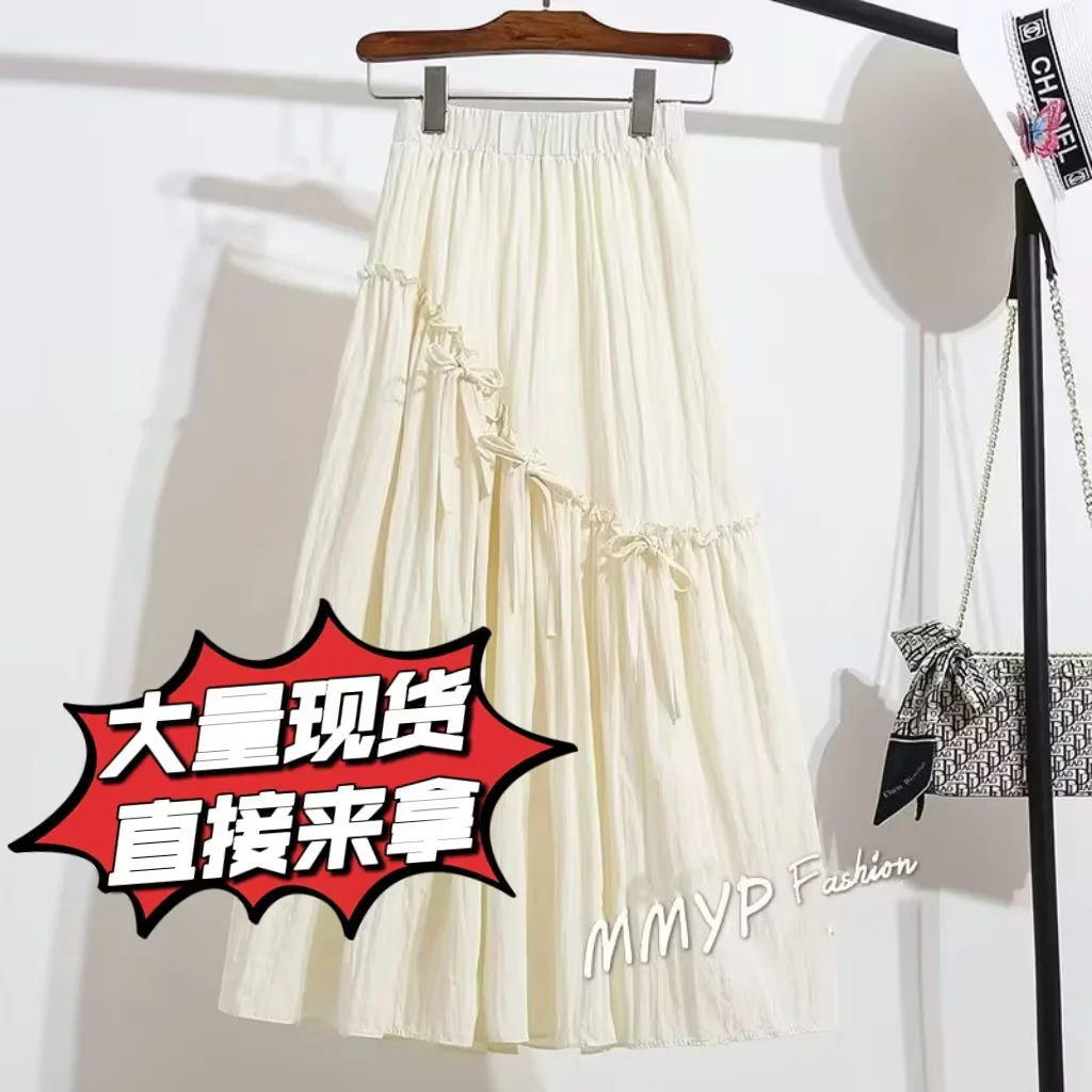 MY5729# 夏装新款立体蝴蝶结高腰显瘦A字版不规则木耳边半身裙女女裝貨源服裝批發