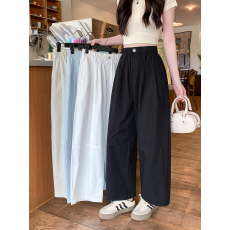 批发实拍2026夏装新款胖mm大码女休闲百搭松紧腰阔腿九分裤弯刀裤