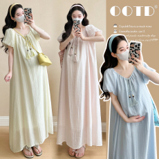 批发实拍现现~ 孕妇夏装<b class='q'>连衣裙</b>中长款宽松外出洋气烫钻潮妈孕妇装裙子