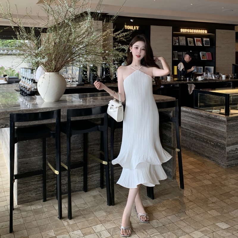 FA28780# DStudio白色“马蹄莲”花朵度假约会吊带裙晨袍海浪连衣裙 服裝批發女裝批發服飾貨源
