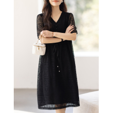 批发限价+12+小视频 2026年新款V领<b class='q'>刺绣</b>黑色<b class='q'>连衣裙</b>女夏季气质中长款