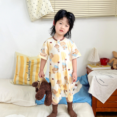 批发[黛琳芬]80-130码纯棉后背网孔透气连体分腿裤儿童睡衣薄家居服35