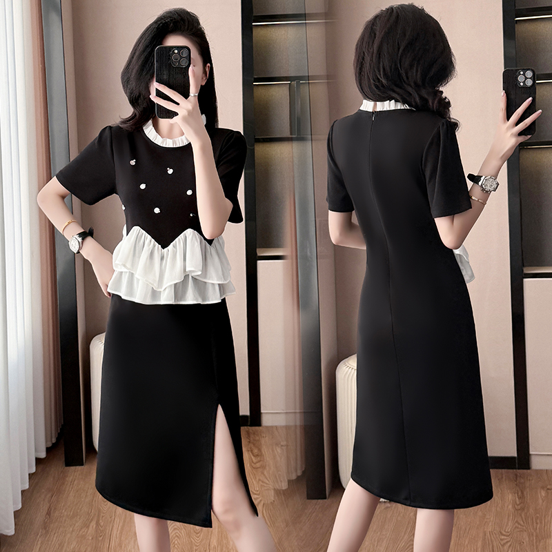 MY8374# 新款大码拼接假两件法式显瘦连衣裙女裝貨源服裝批發