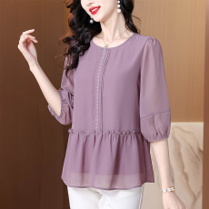 批发<b class='q'>妈妈</b>夏装中袖洋气小衫2026新款时尚T恤上衣大码雪纺衫<b class='q'>中老年</b>女装