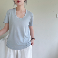 批发实拍2026夏装新款大码女装宽松休闲U领短袖T恤<b class='q'>胖</b><b class='q'>mm</b>百搭显瘦上衣潮