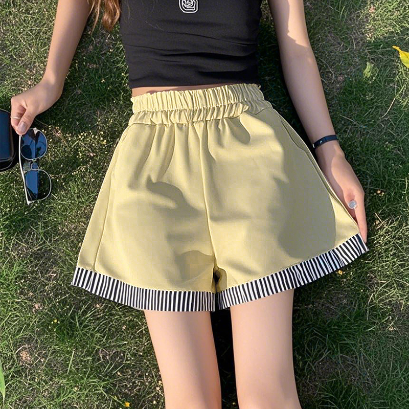 FA22214# 短裤女款春夏新款时尚条纹设计宽松百搭高腰阔腿休闲裤子 服裝批發女裝批發服飾貨源