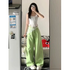 批发2025年春季新款<b class='q'>糖果</b><b class='q'>色</b>牛仔裤女甜酷设计感垂感阔腿显瘦宽松直筒裤