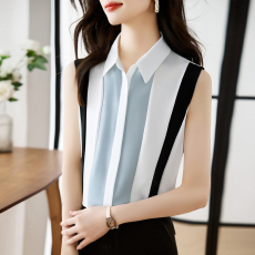 批发实拍洋气夏季撞色坎肩背心<b class='q'>女</b>外穿衬衫无袖雪纺打底衫内搭上衣