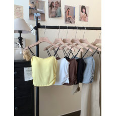 批发实拍大码螺纹打底吊带背心外穿辣妹纯欲风撞色字母细肩带带垫吊带