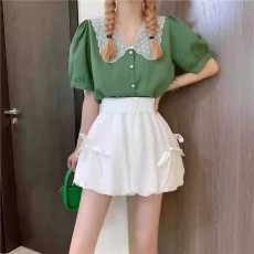 批发高腰蓬蓬蝴蝶结阔腿短裤女夏装薄款宽松显瘦外穿小个子休闲裤子女