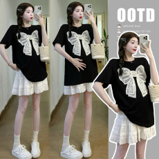 现实拍 夏装新款时尚洋气短袖T恤半身裙裤裙孕妇套装两件套