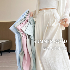 批发实拍2025韩版轻薄透气防晒<b class='q'>糖果</b><b class='q'>色</b>垂感显瘦基础款百搭长裤休闲裤女