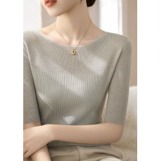 批发早春款高级感气质修身显瘦T恤上衣<b class='q'>女装</b>法式一字领<b class='q'>中袖</b>针织打底衫