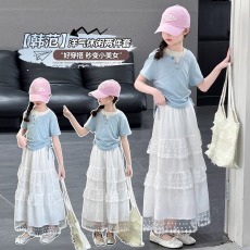 批发<b class='q'>女</b><b class='q'>童</b>夏季新款半身裙儿童洋气白色蛋糕裙女大童夏装<b class='q'>百搭</b>中长裙夏款