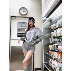 批发灰色休闲套装女秋季2025新款贴布字母宽松长袖卫衣高腰阔腿短裤子