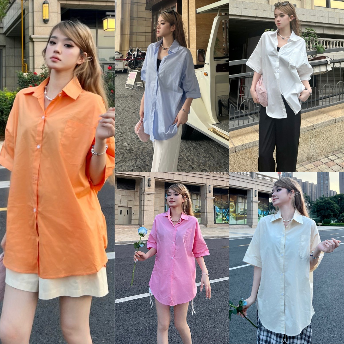 한국어 버전 여름 새로운 짧은 소매 단색 여성 셔츠 코튼 연령 감소 셔츠 느슨한 슬림 기질 맨위 스팟