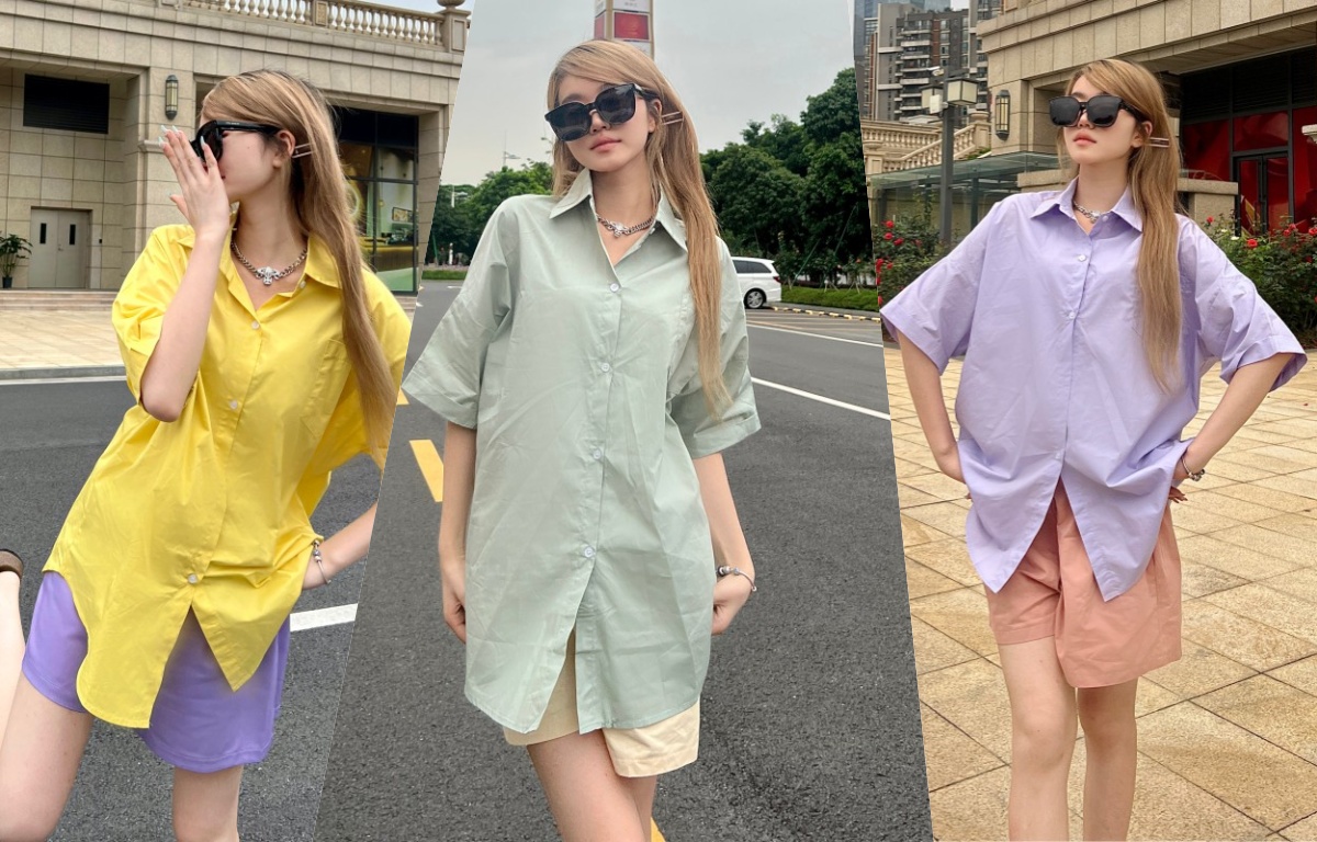 여름 새로운 한국 스타일 출퇴근 루즈핏 한 마디 망토 단색 중간 소매 맨위 베이비 칼라 셔츠 m4xl200 근