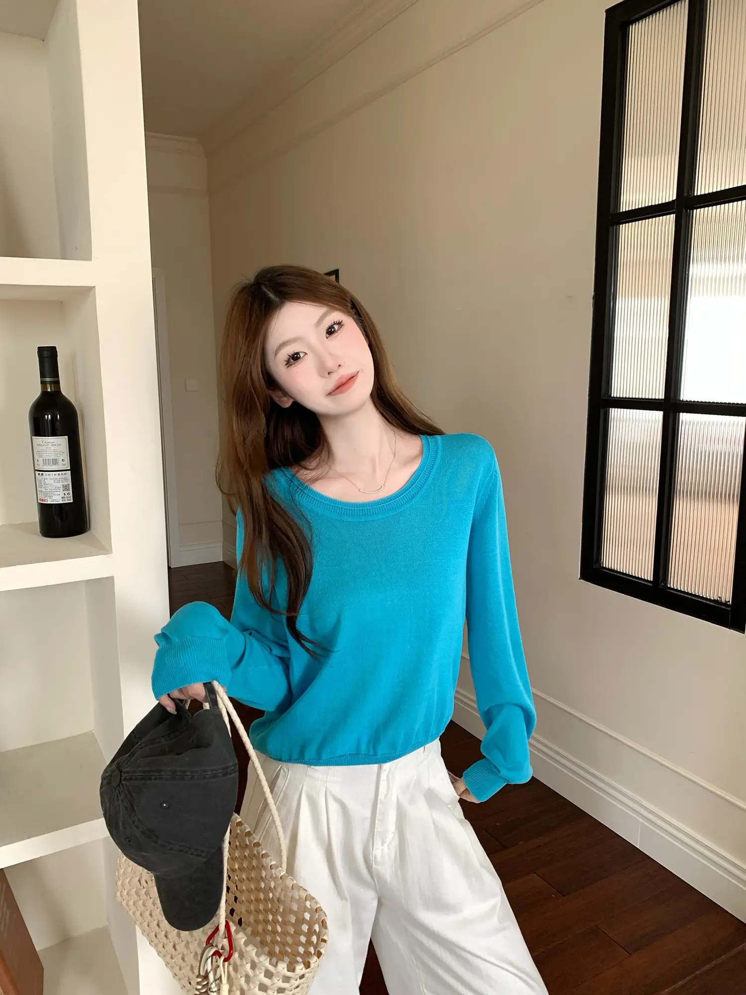 블루 니트 여성 상의 상세 이미지 7