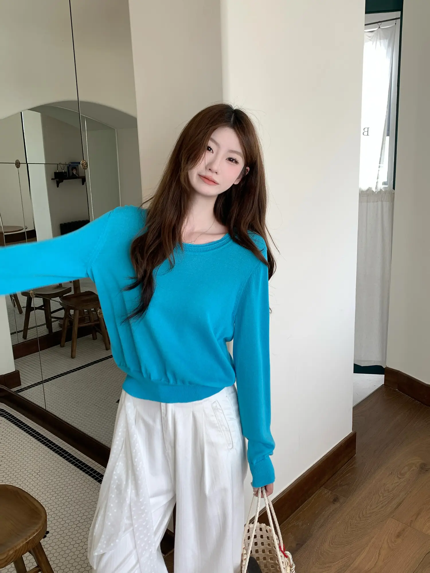 블루 니트 여성 상의 상세 이미지 13
