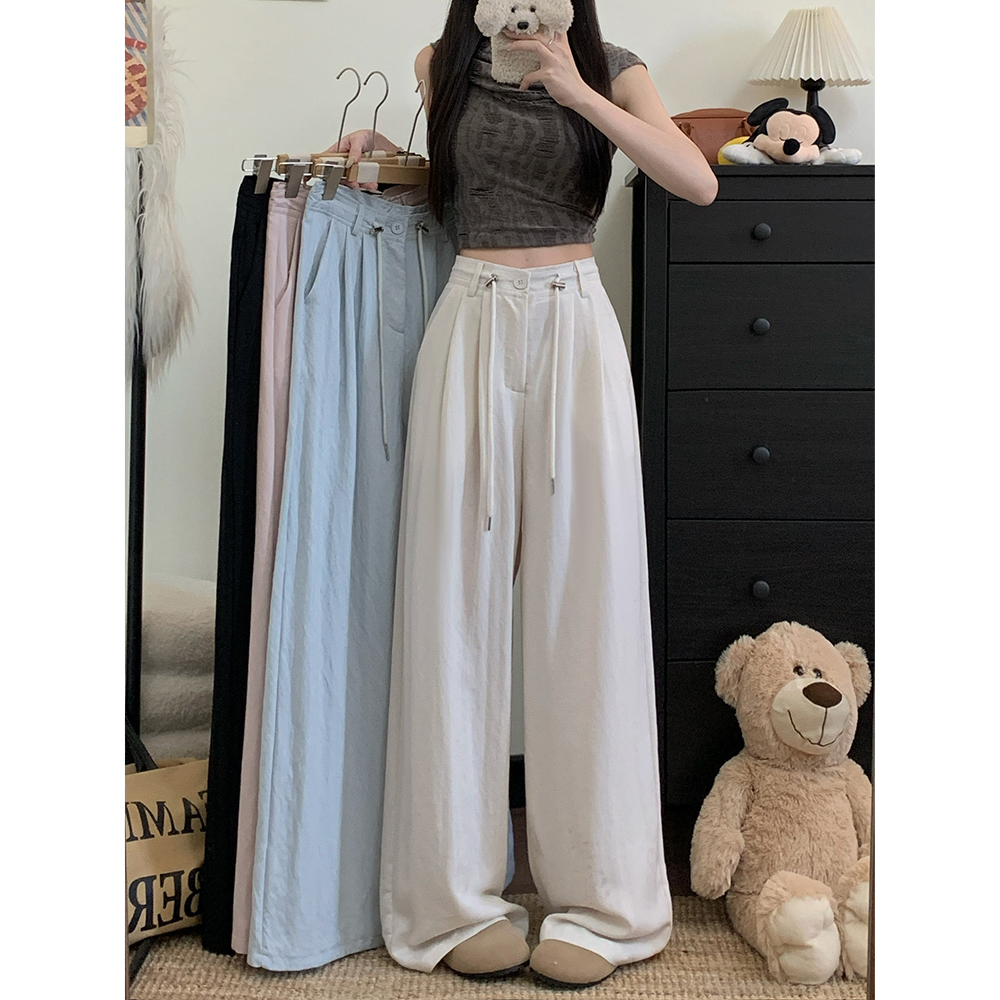 실사 2026 새로운 면 린넨 통기성 펌프 로프 넓은 다리 캐주얼 정장 긴 바지 여성