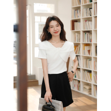 批发实拍有货 修身不规则<b class='q'>个性</b>蝴蝶结短袖上衣夏季新款<b class='q'>T</b><b class='q'>恤</b>