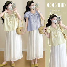 批发实拍~2026孕妇装夏装<b class='q'>t</b><b class='q'>恤</b>洋气套装夏天短袖上衣休闲夏季外出时尚款