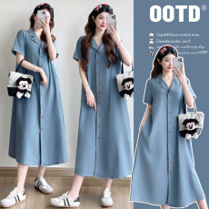 批发实拍大码牛仔衬衣孕妇连衣裙