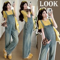 批发实拍2026新款孕妇牛仔背带裤+上衣孕妇背带裤套装