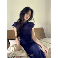 批发新中式改良旗袍短袖连衣裙女夏季复古民国风收腰开叉气质<b class='q'>包臀</b>长裙