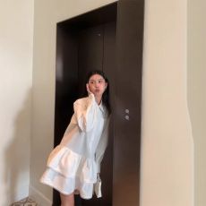 批发花房少女'女蕾丝花边小众a字裙春夏<b class='q'>长袖</b>白色衬衫连衣裙