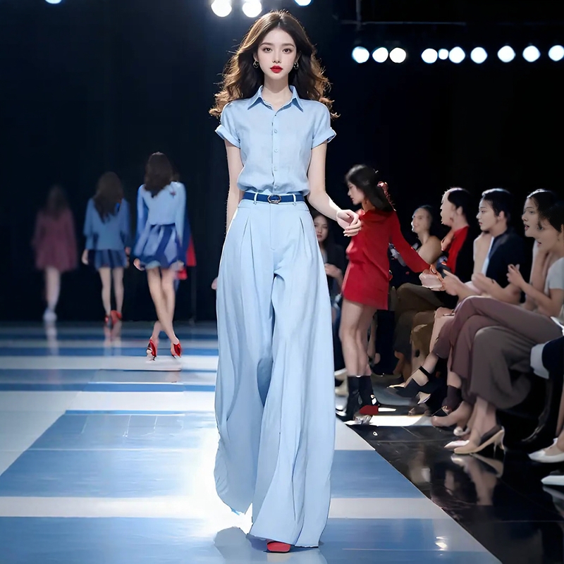 여름 다시 a 다시 바람의 소리 경기 전체 집합 올해 인기 튀김 거리 연령 감소 패션 짧은 소매 와이드 레깅스 바지 정장