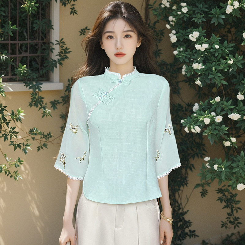 MY9516# 国风女修身旗袍上衣薄款汉元素日常夏日汉服文艺气质唐装茶艺服女裝貨源服裝批發