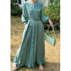 批发实拍跨境日韩宽松<b class='q'>大码</b>Polo领棉麻衬衫裙防晒<b class='q'>开衫</b>拖地连衣裙