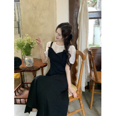 批发实拍大码女装胖MM温柔风气质<b class='q'>连衣裙</b>春夏撞色拼接减龄鱼尾长裙子