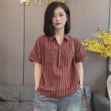 批发<b class='q'>胖</b><b class='q'>mm</b><b class='q'>大码</b>韩版短袖小衫上衣女2026夏季新款洋气宽松显瘦条纹衬衫女