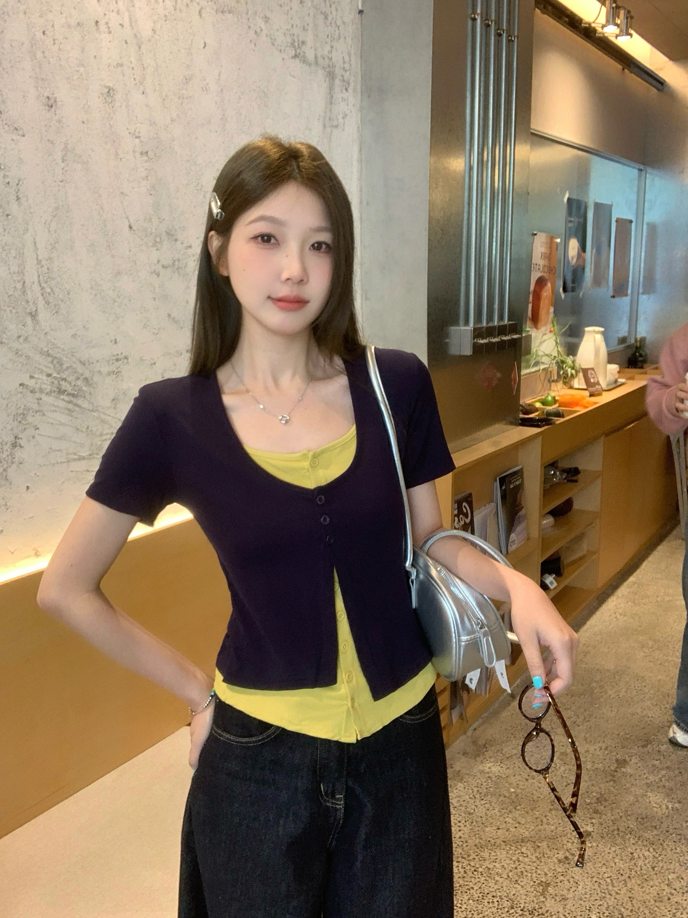 MY8300# 大码胖MM夏季新款假两件纯欲风T恤辣妹撞色收腰显瘦上衣女裝貨源服裝批發