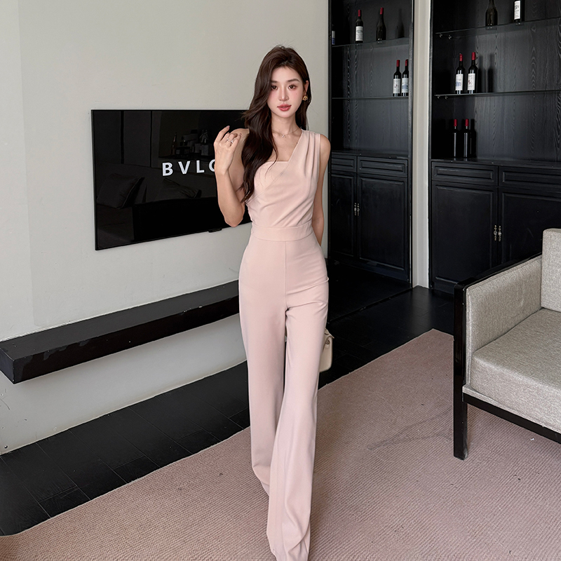 FA22227# 泰国潮牌女夏新款女时尚性感斜露单肩OL气质高腰显瘦连体裤阔腿 服裝批發女裝批發服飾貨源