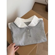 批发韩系穿搭学院风<b class='q'>娃娃领</b>白色短袖T恤女夏季小个子拼接花边减龄<b class='q'>上衣</b>