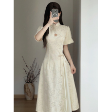 批发新中式国风改良奥黛旗袍2026春夏年轻款少女蕾丝<b class='q'>连衣裙</b>小个子