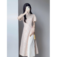 批发旗袍2026新款春夏新中式奥黛<b class='q'>连衣裙</b>改良版少女年轻款薄荷绿