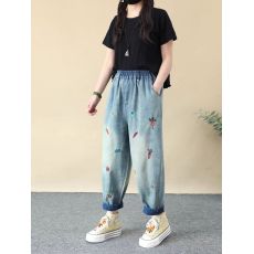 批发非实拍 民族风刺绣牛仔裤女宽松显瘦绣花九分<b class='q'>哈伦裤</b>薄款<b class='q'>小脚</b>夏裤