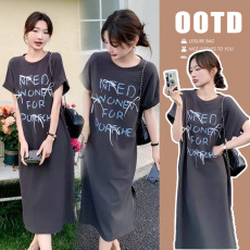 批发圆领印花T桖哺乳连衣裙<b class='q'>夏</b>季宽松显瘦设计感蝴蝶结开叉连衣裙