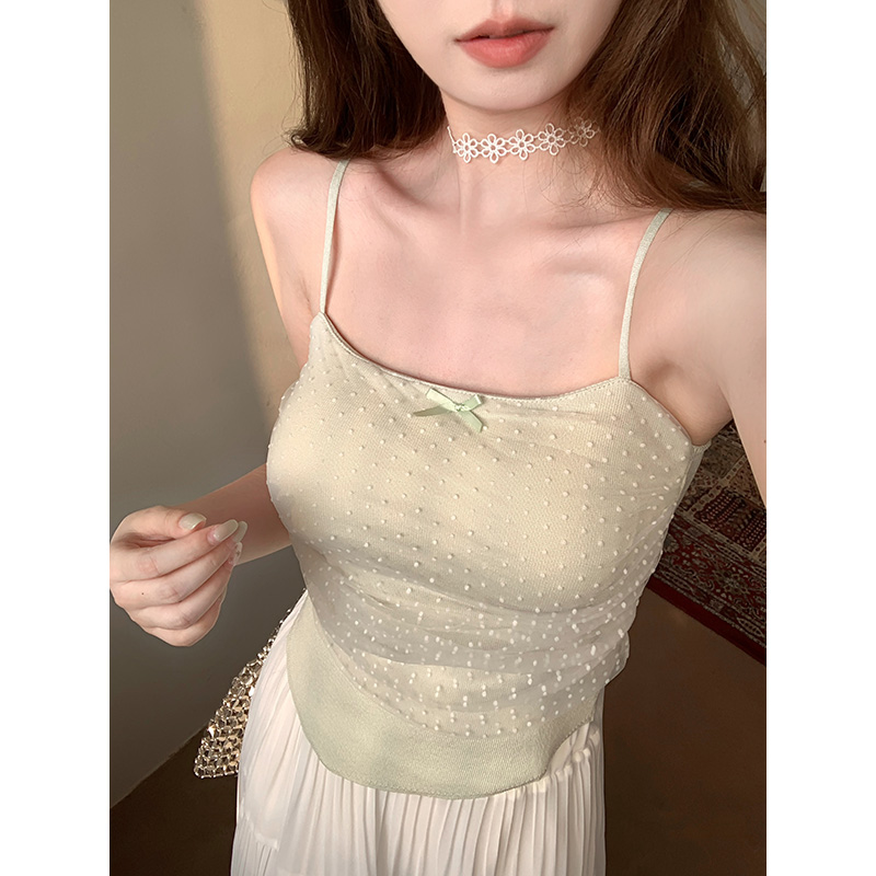 MY5779# 网纱波点针织吊带女裝貨源服裝批發
