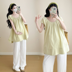 批发实拍～孕妇装短袖衬衫上衣<b class='q'>夏</b>季甜美衫宽松中长款小飞袖娃娃衫