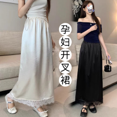批发<b class='q'>孕妇装</b>夏季新款半身裙 休闲时尚缎面蕾丝边后开衩半身裙