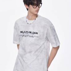 批发美式扎染<b class='q'>嘻哈</b>短袖t恤男2025夏季新款潮牌重磅青少年宽松半袖体恤