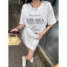 批发<b class='q'>韩版</b>休闲运动风套装女夏季宽松减龄抽绳短袖包臀A字短裙两件套潮